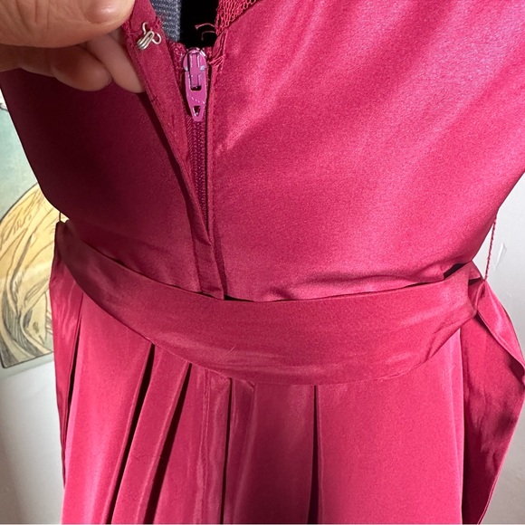 Vintage Burgundy 1980s Nylon and Lace Long Dress with Matching Shrug Jacket - Picture 9 of 15